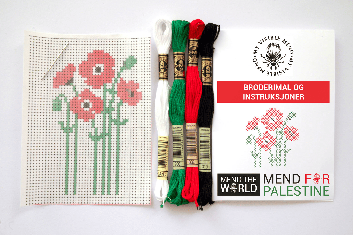 Vannløselige broderimaler: Mend The World - Palestine Poppy (3stk)