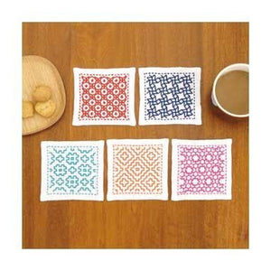 Sashiko kit Glassbrikker, vrangsydd, 5 stk, Sashiko Coaster Kit, (Olympus)