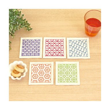 Sashiko kit Glassbrikker, 5 stk, Sashiko Coaster Kit, (Olympus)