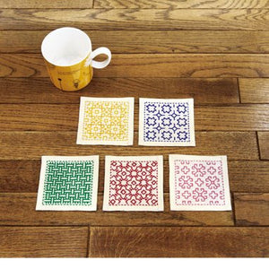 Sashiko kit Glassbrikker, 5 stk, Sashiko Coaster Kit, (Olympus)