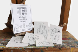 Embroidery Transfers - TATTOO,  Vannløselige, selvklebende broderimaler, Wren Bird Arts